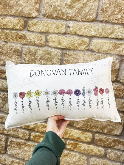 Personalised 30x50cm Cushion Cover|Oblong Shaped Soft Velted Pillow with or Without Inner|Birth Flower Design|Mothers Day Birthday Gift Idea