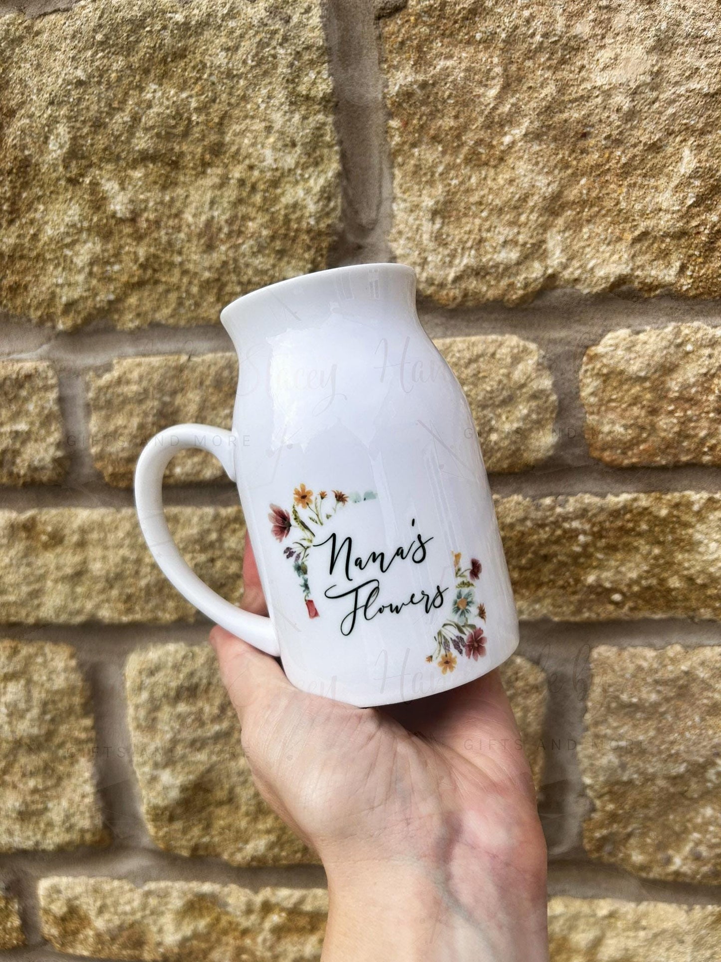 Personalised Wildflower Jug|Ceramic Floral Vase|Grandparent Mothers Day Birthday Gift Idea for Her|Two Sizes|Limited Product
