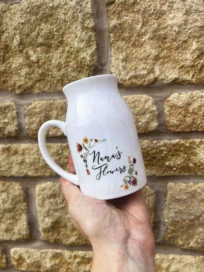 Personalised Wildflower Jug|Ceramic Floral Vase|Grandparent Mothers Day Birthday Gift Idea for Her|Two Sizes|Limited Product