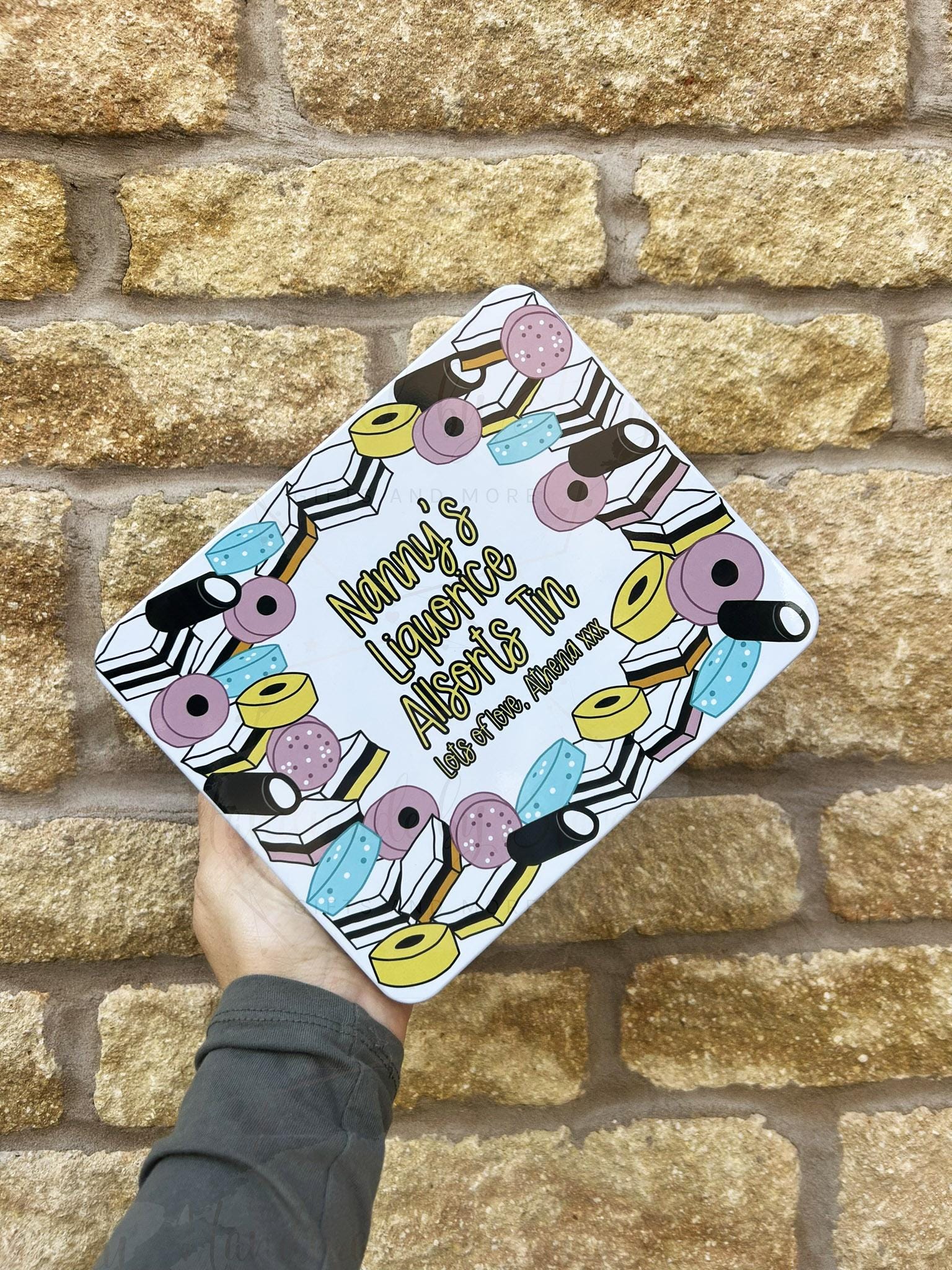 Personalised Novelty Metal Tin|Liquorice Sweet Design|Various Sizes|Custom Text|Big Birthday|Tenth Anniversary|Sweet Biscuit Box|Fathers Day