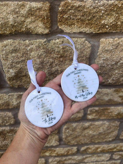 Personalised Christmas Bauble|Ceramic Tree Decoration|Editable Text|First Christmas as Mr Mrs|Mr and Mr|Mrs & Mrs|Married in 2024