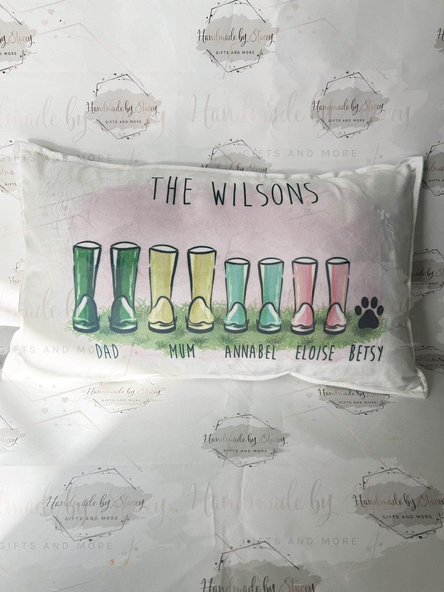 Personalised 30x50cm Cushion Cover|Oblong Shaped Soft Velted Pillow with or Without Inner|Family Wellies|Home Decor Gift for Grandparents