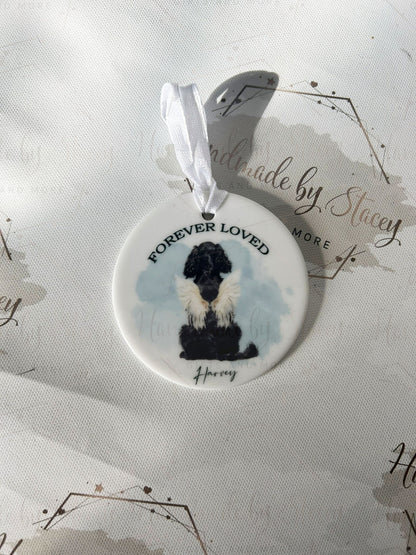 Personalised Christmas Pet Bauble|In Memory Pet|Ceramic Tree Decoration|Editable Text|Man's Best Friend|Dog Design|Santa Paws|
