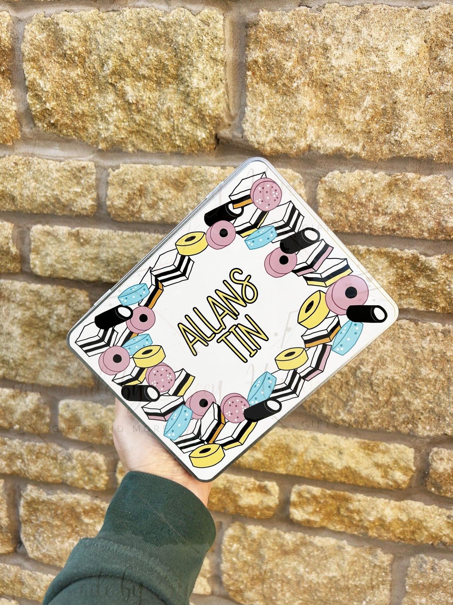 Personalised Novelty Metal Tin|Liquorice Sweet Design|Various Sizes|Custom Text|Big Birthday|Tenth Anniversary|Sweet Biscuit Box|Fathers Day