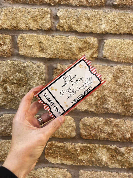 Personalised Gift Ticket|Acrylic Custom Text|Christmas Santa's Grotto|Polar Express|Event Voucher|Red Stripe Design|Musical Gift Idea