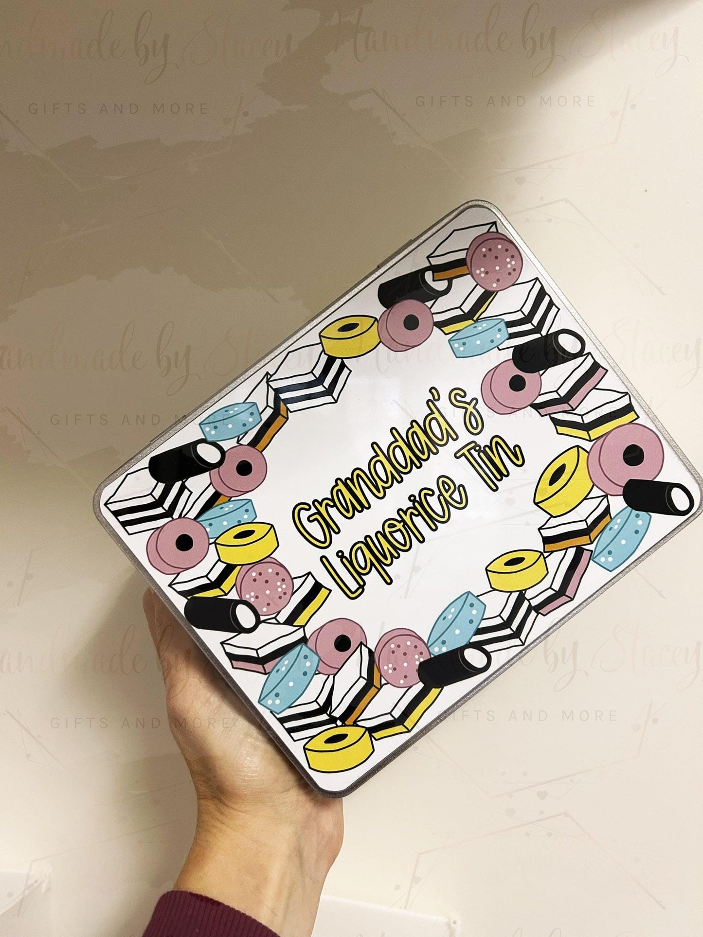 Personalised Novelty Metal Tin|Liquorice Sweet Design|Various Sizes|Custom Text|Big Birthday|Tenth Anniversary|Sweet Biscuit Box|Fathers Day
