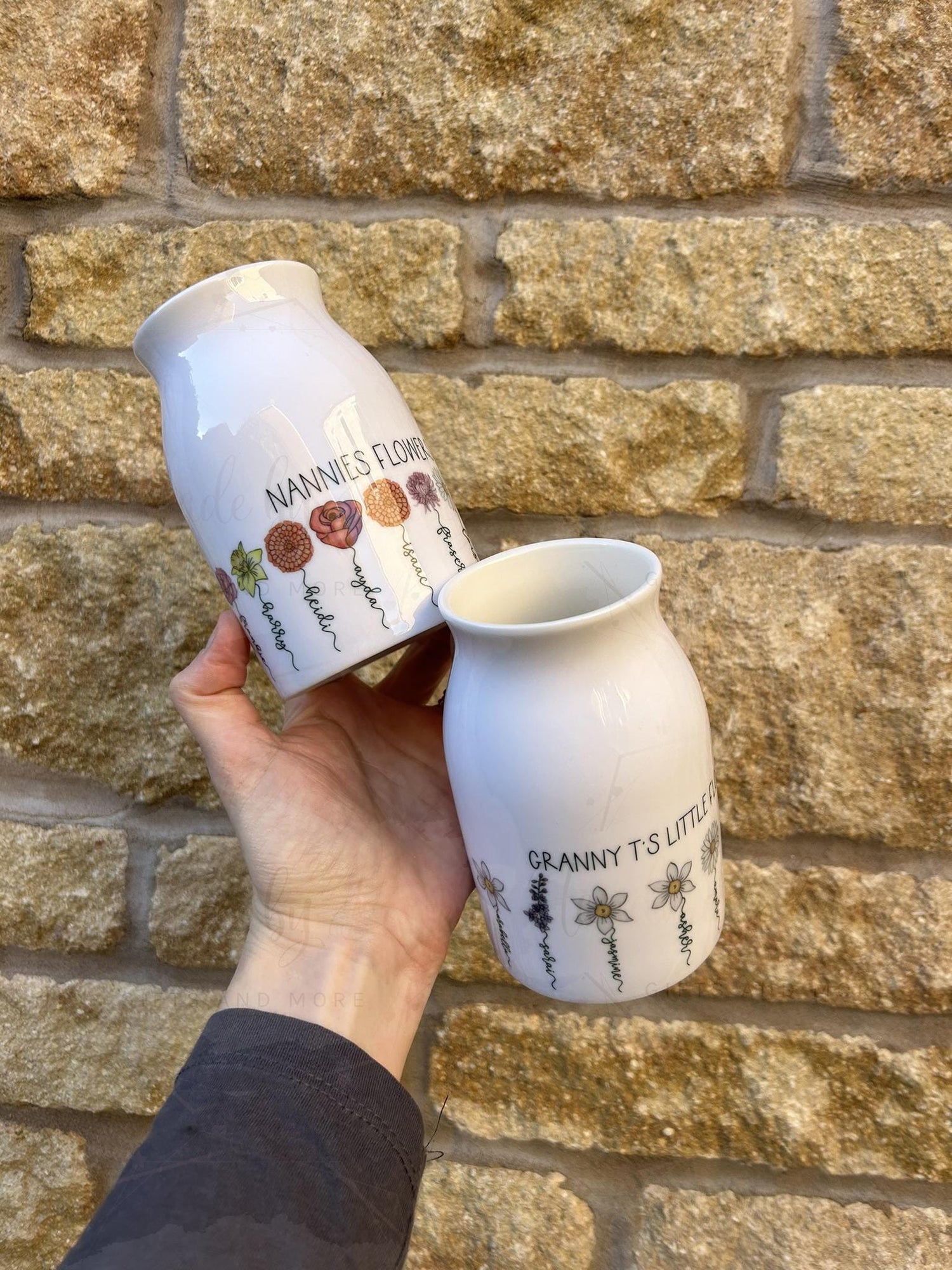 Personalised Birth Flower Jug|Ceramic Floral Vase|Grandparent Mothers Day Birthday Gift Idea for Her|Two Sizes|Limited Product