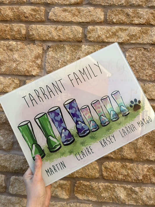 Personalised Chopping Board|Kitchen Gift Idea|Our Family Wellies Design Cutting Board|Gift Idea for Birthday|the Home|Family