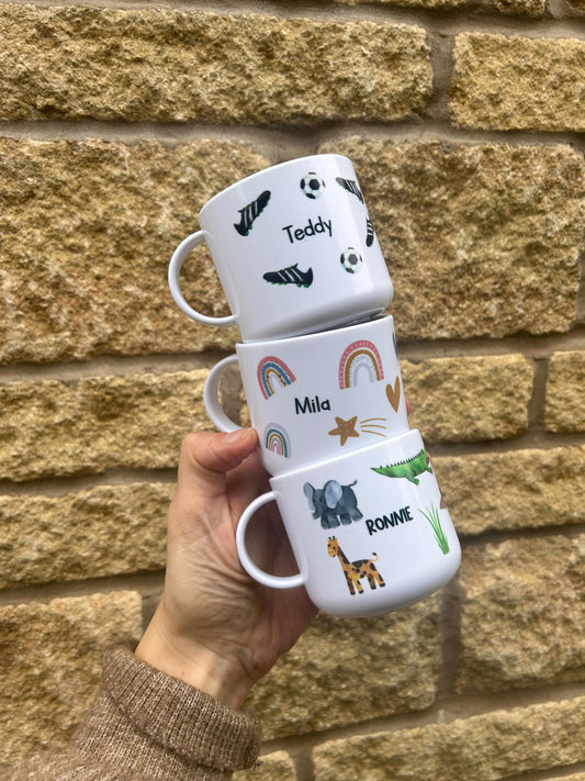 Personalised Plastic Cup Cutlery Bowl Set|First Birthday|Christening|Various Designs|Farm Dinosaurs Unicorns Rainbows Monster Trucks Safari
