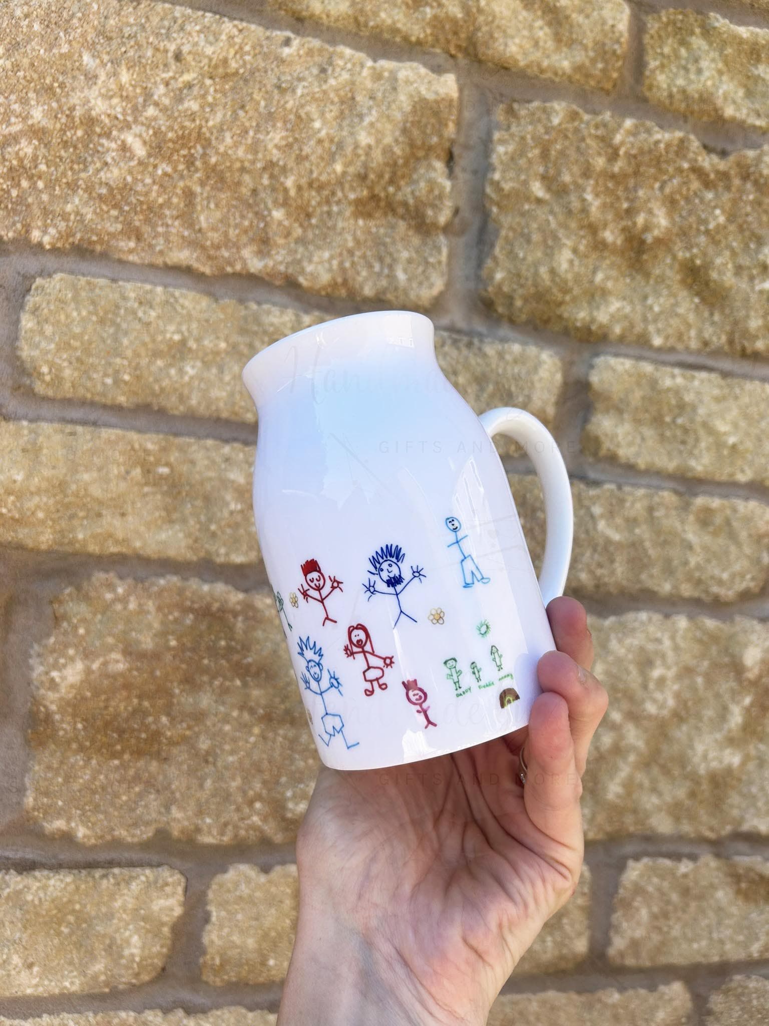Personalised Jug|Thank you Teacher|Class Gift Idea|Fingerprint Drawing Child Artwork|End of Term Present TA SENCO