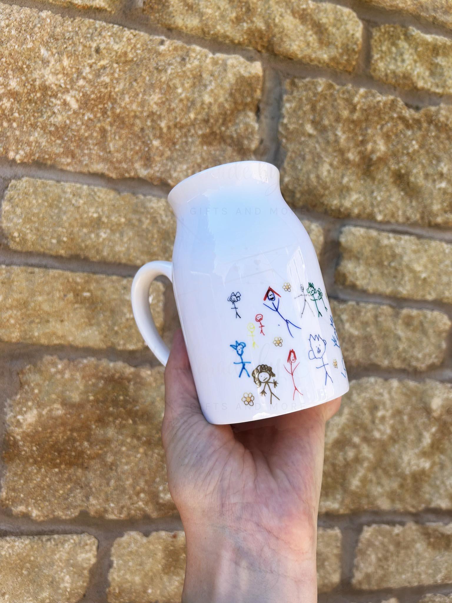 Personalised Jug|Thank you Teacher|Class Gift Idea|Fingerprint Drawing Child Artwork|End of Term Present TA SENCO
