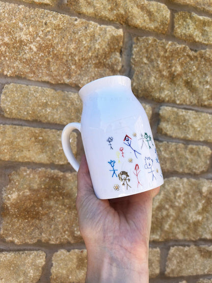 Personalised Jug|Thank you Teacher|Class Gift Idea|Fingerprint Drawing Child Artwork|End of Term Present TA SENCO