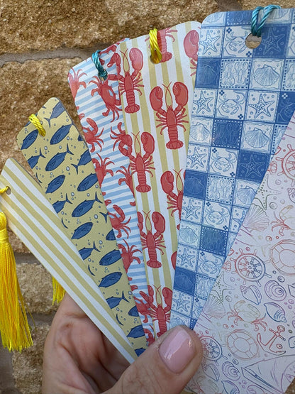 Aluminium Nautical Bookmark & Tassel|Seaside Lobster Seashell Design|UK Made