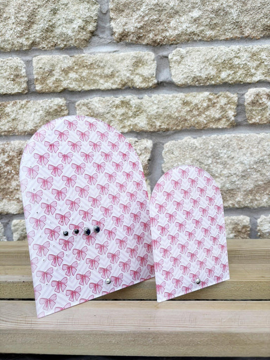 Personalised Acrylic Earring Stand|Two Sizes|Pink Bow Print|