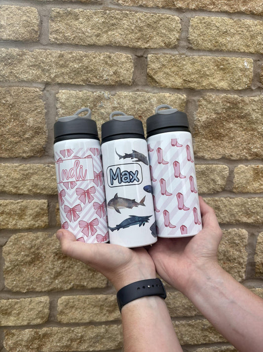 Personalised Water Bottle|Multiple Designs|650ml Aluminium|Editable Text|Straw|Birthday Christmas Friend Back to School Nursery Gift Idea