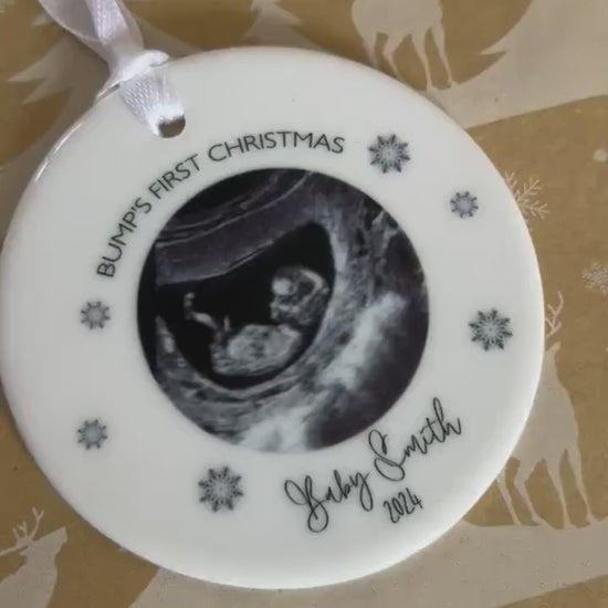 Personalised Christmas Bauble|Ceramic Tree Decoration|Editable Text|First Christmas Baby Scan|Bumps First Christmas|Photo Gift Mum Dad To Be
