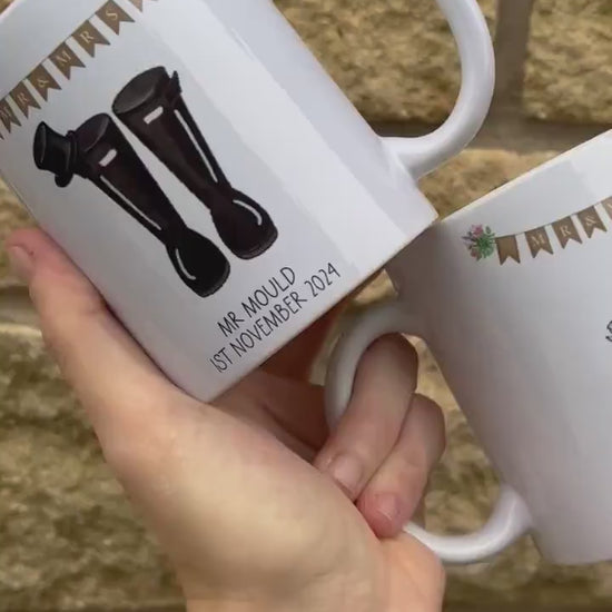 Personalised Ceramic Mug|Mr & Mrs|Mrs Mrs|Mr Mr|Newlyweds|Wellie Boots|Wedding Matching Gift|Farmer Gift|Bride Groom|Editable Text