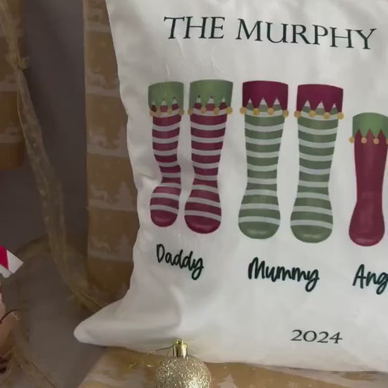 Personalised Christmas Cushion|Family Seasonal Santa Boot Welly Design|Editable Text|Secret Santa Gift Idea for Friends Family Grandparents