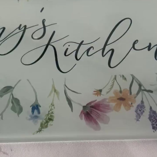 Personalised Chopping Board|A4 or A3 Size|Wildflower Floral Design|Mothers Day Gift Idea|Grandparent Cutting Board|Glass Kitchen Present