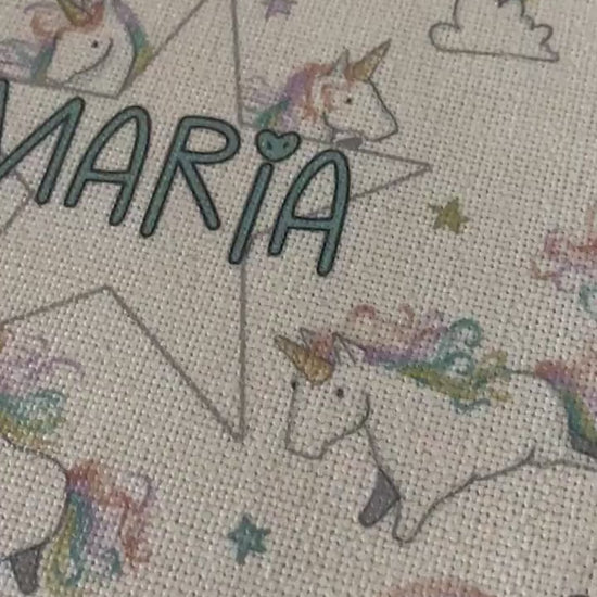 Personalised Linen Flag|Rainbow Unicorn Design|Editable Text|Nursery Bedroom Decor for Daughter|Niece|Grandchild|New Baby Gift|Christening