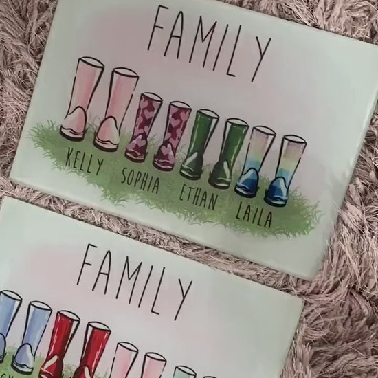 Personalised Chopping Board|Kitchen Gift Idea|Our Family Wellies Design Cutting Board|Gift Idea for Birthday|the Home|Family