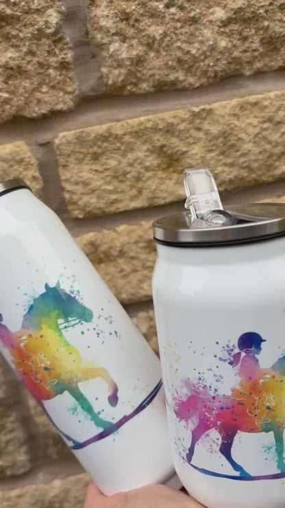 Personalised Horse Riding Stainless Steel Can with Straw - Two Sizes Editable Text