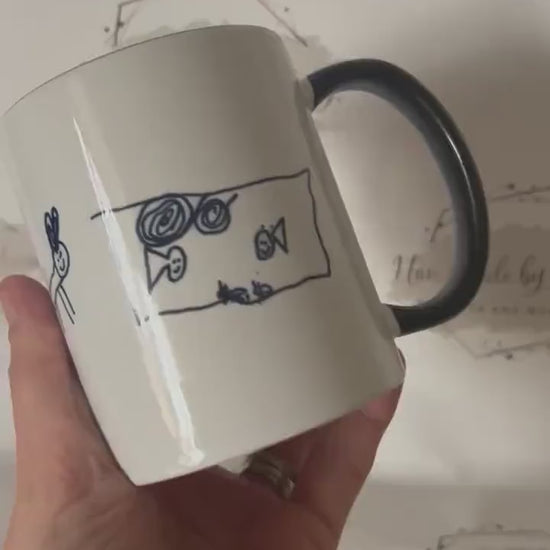 Personalised Ceramic Mug|Child Drawing Artwork Handprint|Unique Memory Gift Idea Fathers Mothers Day Birthday