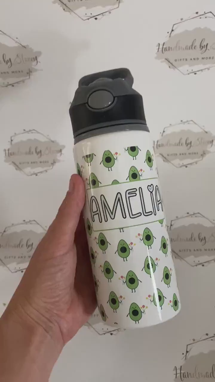 Personalised Child's Avocado Water Bottle|Back to School Drinking Bottle|Editable Text|Toddler Nursery|Birthday Gift Idea