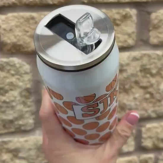 Personalised Basketball Stainless Steel Can with Straw|Two Sizes|Editable Text|