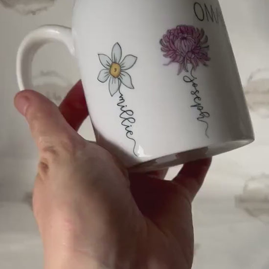 Personalised Birth Flower Jug|Ceramic Floral Vase|Grandparent Mothers Day Birthday Gift Idea for Her|Two Sizes|Limited Product