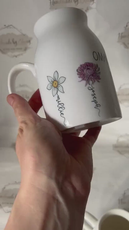 Personalised Birth Flower Jug|Ceramic Floral Vase|Grandparent Mothers Day Birthday Gift Idea for Her|Two Sizes|Limited Product