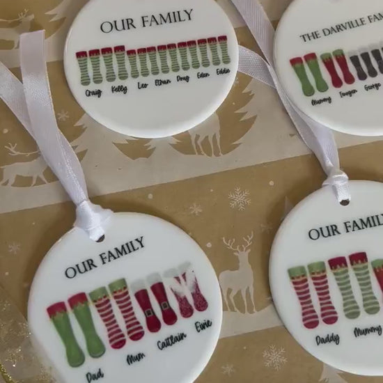 Personalised Christmas Bauble|Ceramic Tree Decoration|Editable Text|Family Christmas Boots|Santa Wellie Boots|Secret Santa Token Xmas Gift