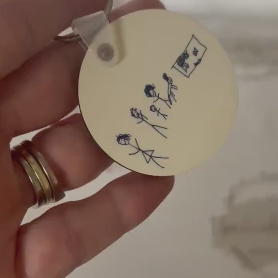 Personalised MDF Keyring|Child Drawing Handprints Artwork|Token Gift|Hard to Buy For|Fathers Mothers Day|Birthday|Gift From The Kids