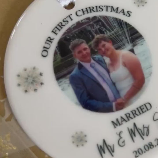 Personalised Christmas Bauble|Ceramic Tree Decoration|Editable Text|First Christmas Married|Married Couple|Photo Gift Wedding Idea