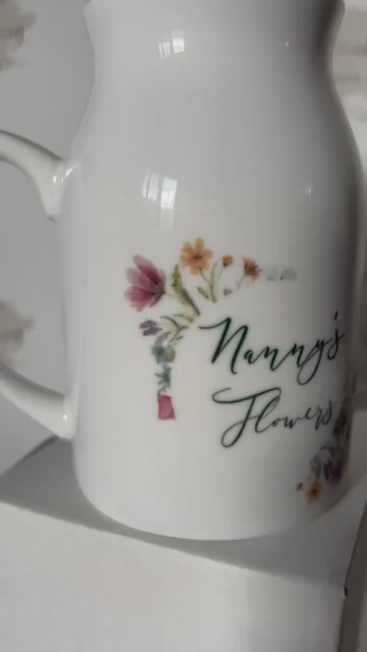 Personalised Wildflower Jug|Ceramic Floral Vase|Grandparent Mothers Day Birthday Gift Idea for Her|Two Sizes|Limited Product