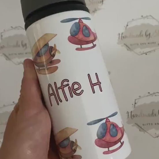 Personalised Child's Aeroplanes Water Bottle|Back to School Drinking Bottle|Editable Text|Toddler Nursery|Birthday Gift Idea