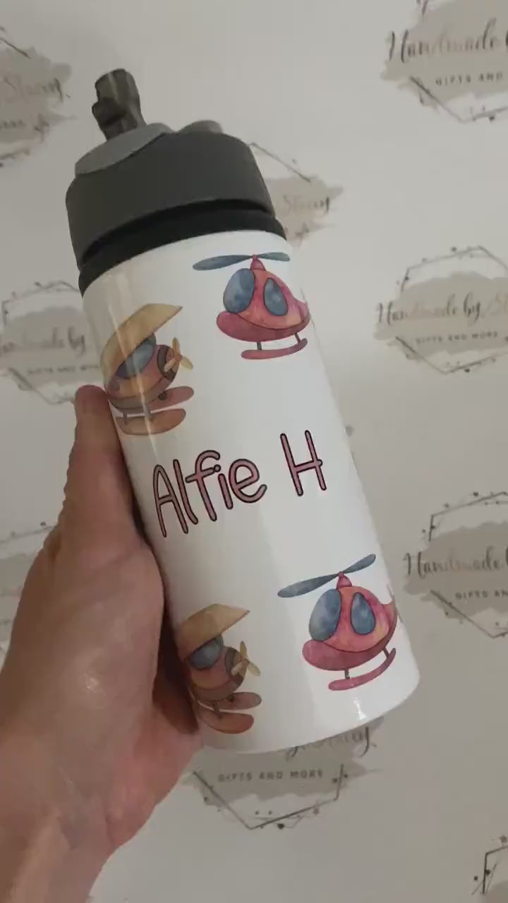 Personalised Child's Aeroplanes Water Bottle|Back to School Drinking Bottle|Editable Text|Toddler Nursery|Birthday Gift Idea