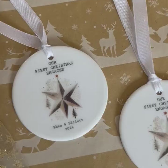 Personalised Christmas Bauble|Ceramic Tree Decoration|Editable Text|First Christmas Engaged|Bride Groom To Be Token Gift Idea|Festive Home