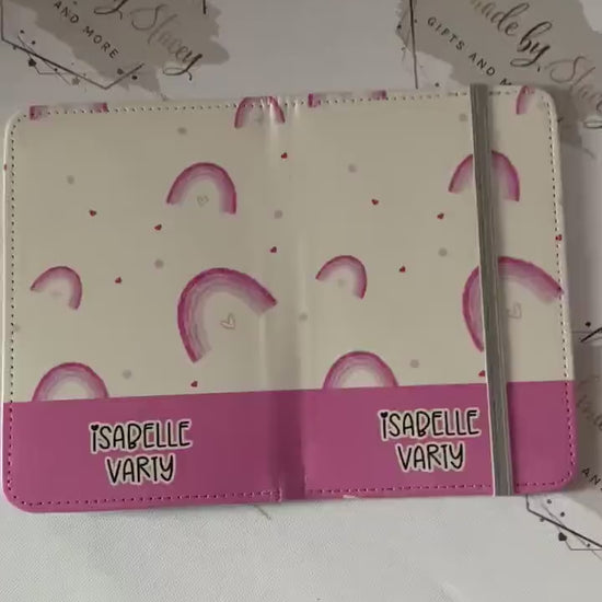 Personalised Childrens Passport Holder|Rainbow Design PU Leather|Custom Text|MDF Luggage Tag|School Name Tag|Gift for Child|Travelling