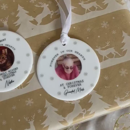 Personalised Christmas Bauble|Ceramic Tree Decoration|Editable Text|In Memory Photo Gift|Family In Heaven|