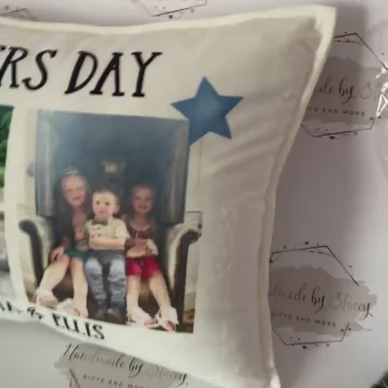 Personalised Photo Cushion Cover|Oblong Shaped Soft Velted Pillow with or Without Inner|Custom Photo & Text|Father's Day Birthday Gift Idea